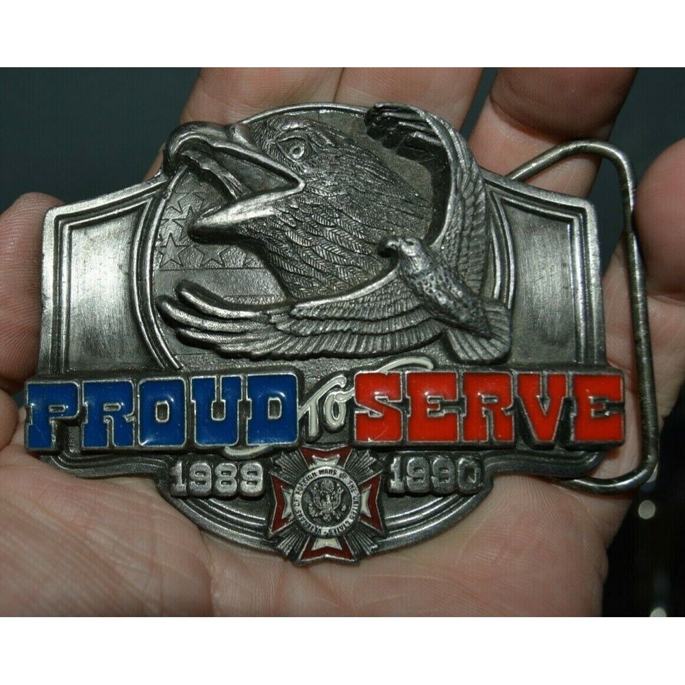 Vintage USA Veteran Proud To Serve VFW MINT Unused High End Belt Buckle 1990